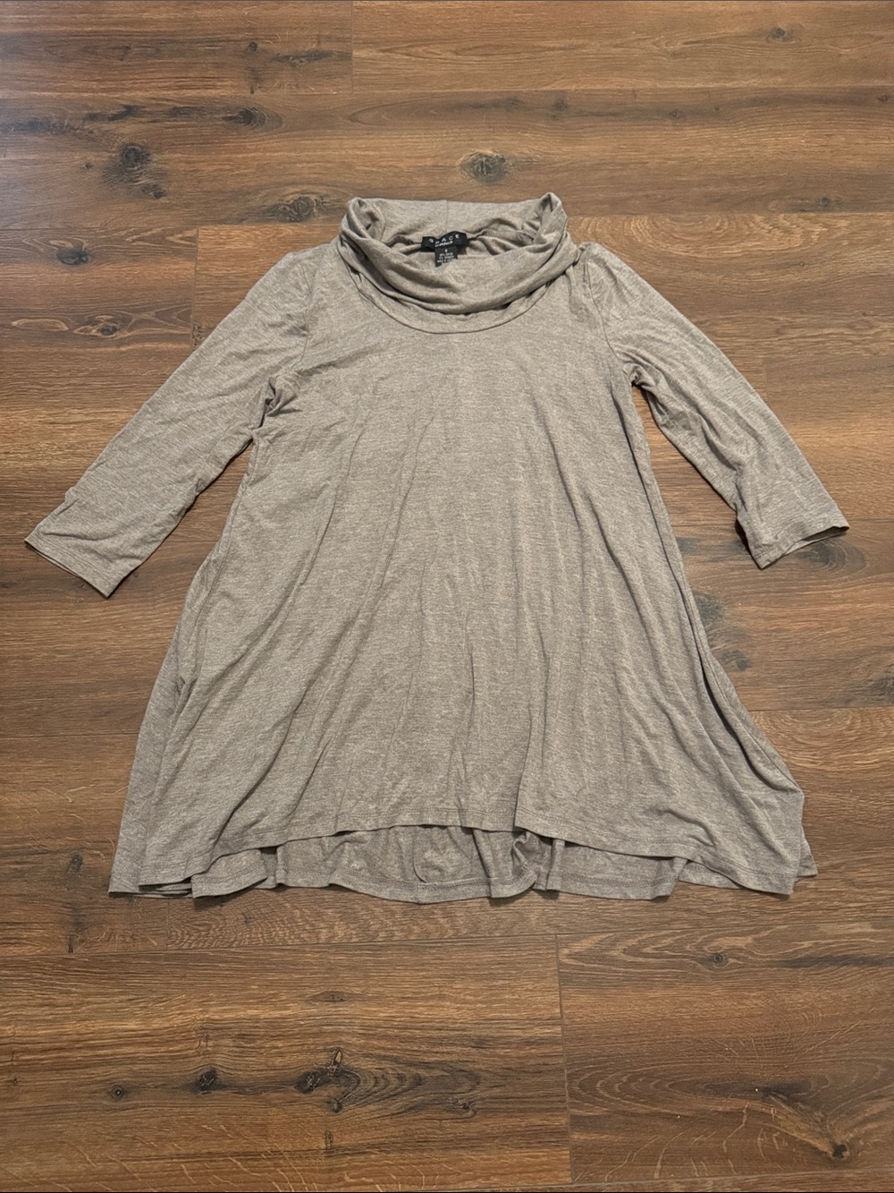 Grace The Perfect Fit Heather Taupe Cowl Neck Swing Tunic Top S